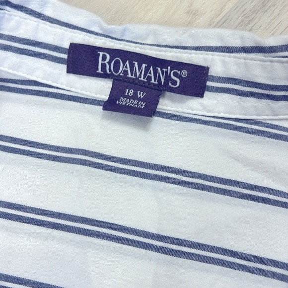 Women’s Coastal Nautical Striped Crisp 100% Cotton Button Down LS Shirt Blouse - Picture 6 of 8